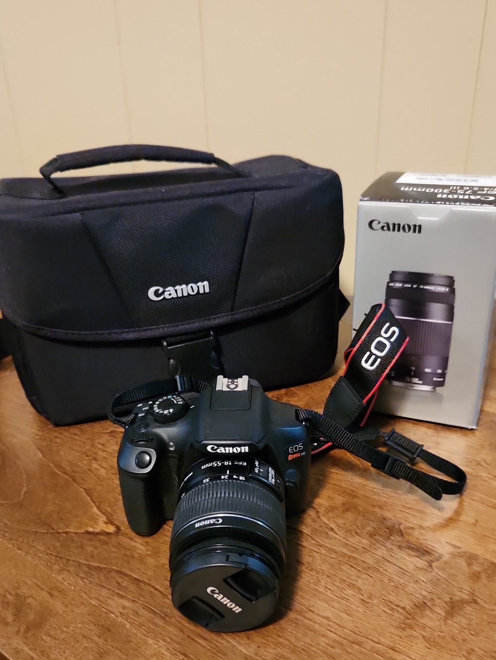Canon Rebel T6 Camera With 18-55 mm and 75-300 mm Lenses, Case And Accessories